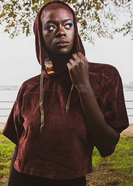 Ladies' Bordeaux Velour Crop Hoodie