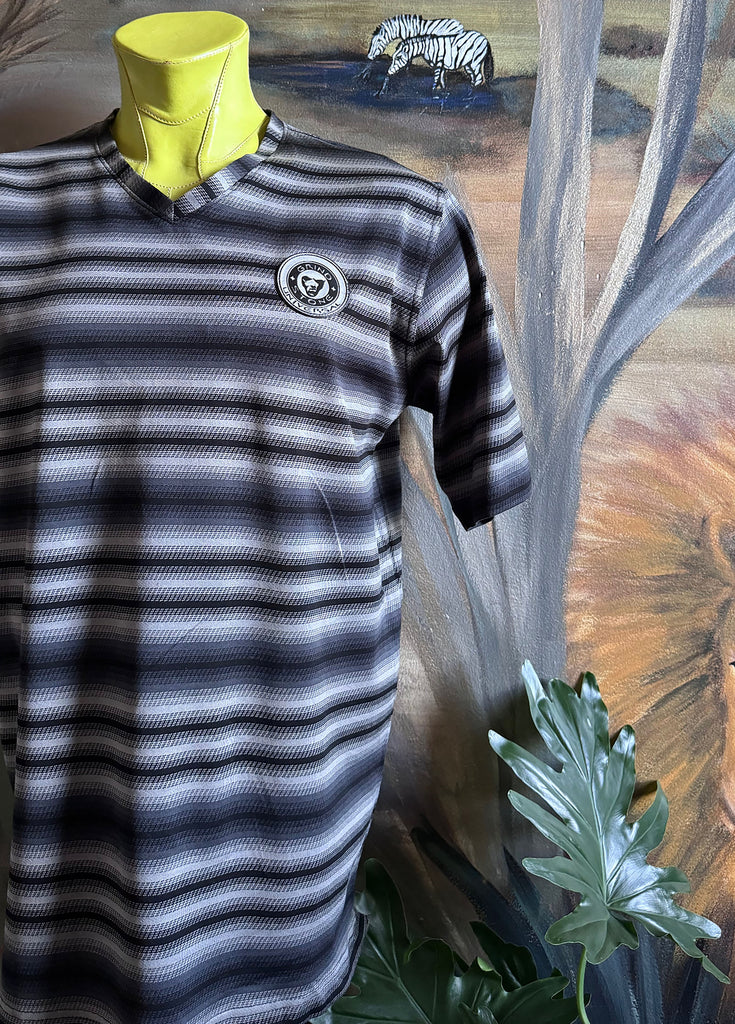 Black and grey mercerized V-neck