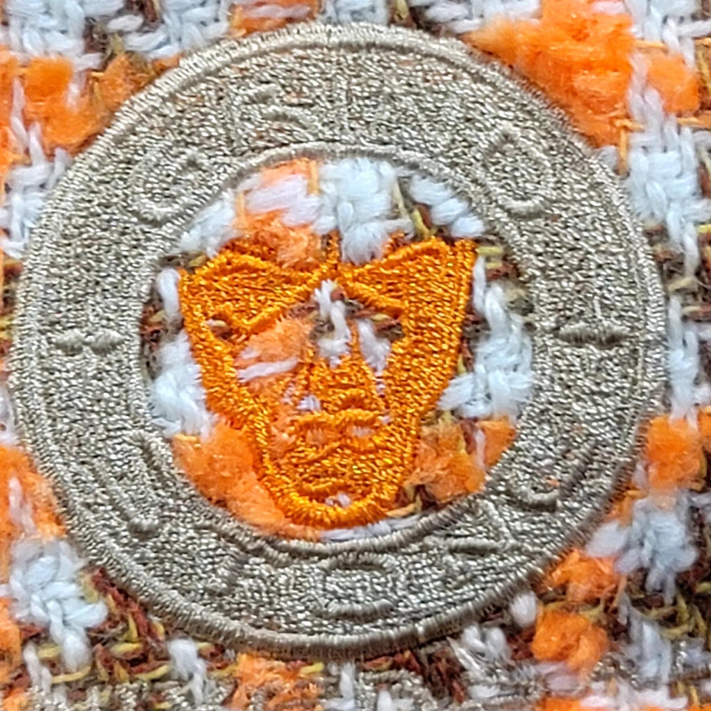 Orange Houndstooth Bouclé Varsity Jacket