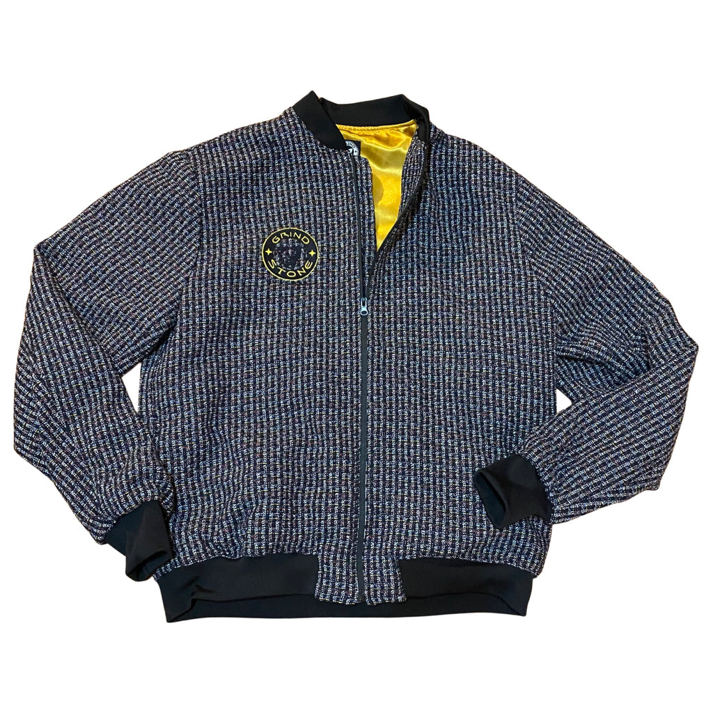 Navy checked Bouclé Varsity jacket