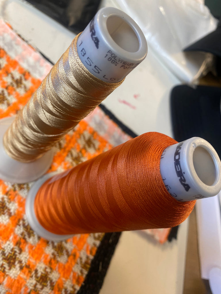 Orange Houndstooth Bouclé Varsity Jacket