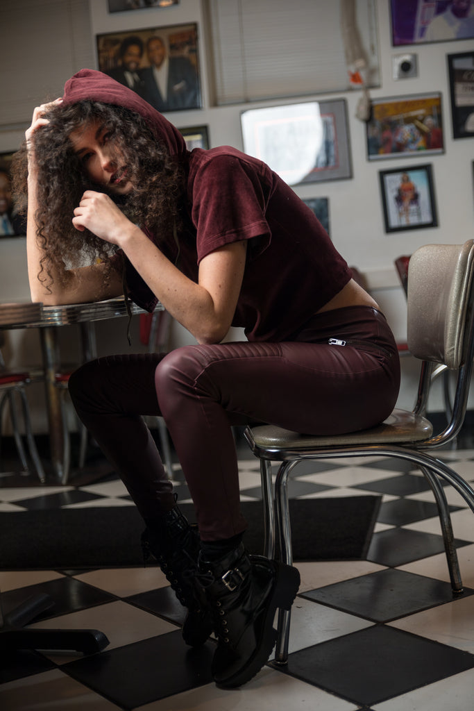 Ladies' Bordeaux Velour Crop Hoodie