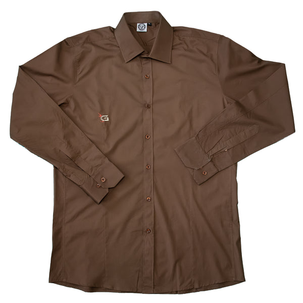 Men's Long Sleeve Button Down : Black, Brown, Purple XL / Brown
