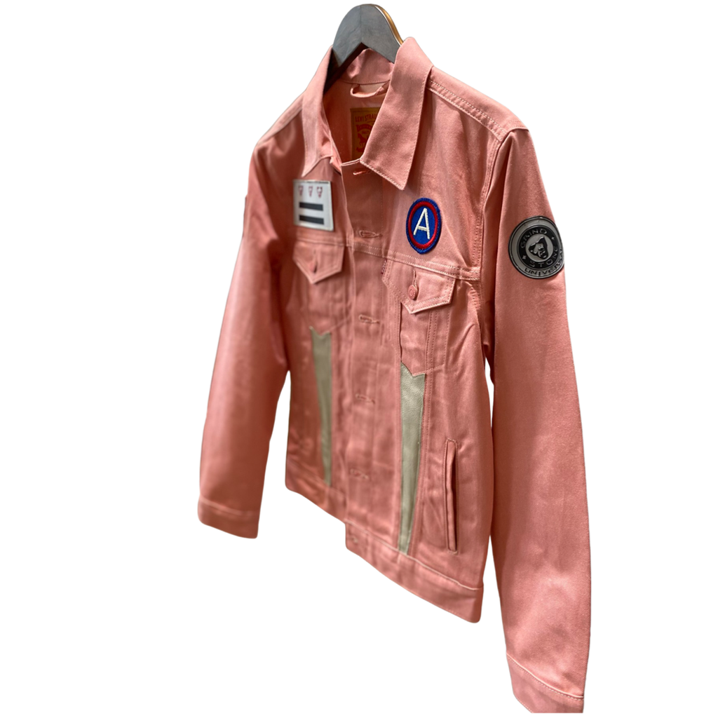 Pink w/ Cream leather Rubble Kings denim jacket #67