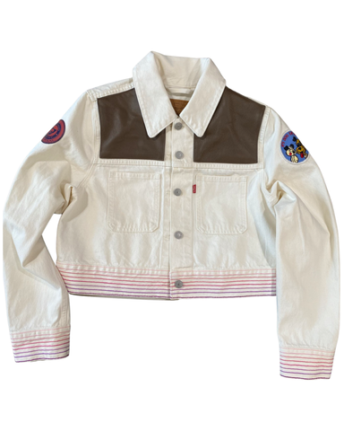 Pink w/ Cream leather Rubble Kings denim jacket #67