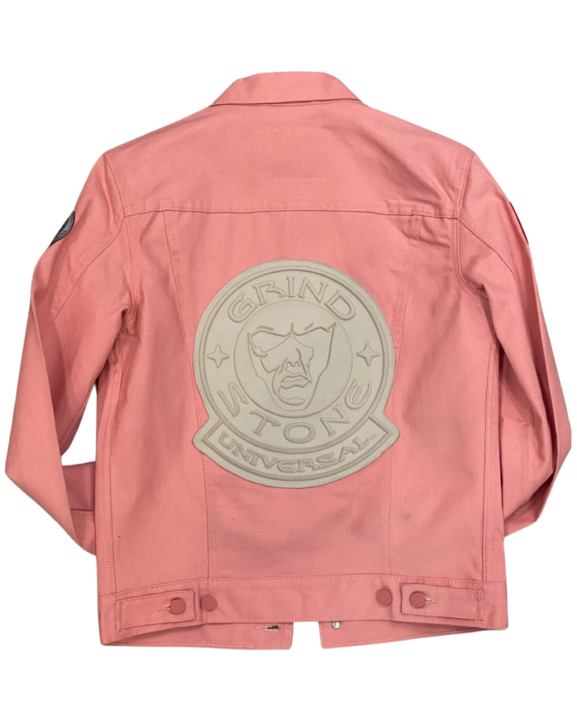 Pink w/ Cream leather Rubble Kings denim jacket #67