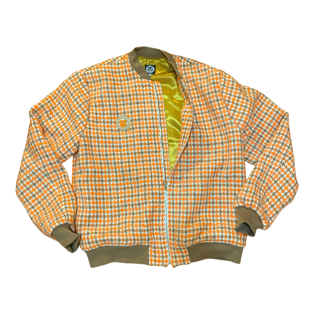 Orange Houndstooth Bouclé Varsity Jacket