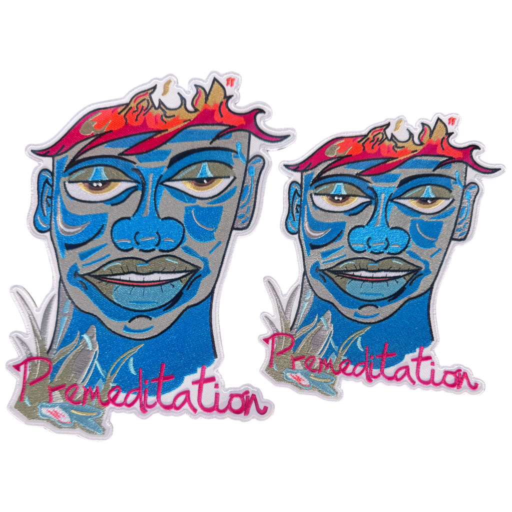 "Premeditation" embroidered patches
