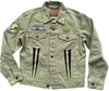 Green jacket with patches and stripes on a white background