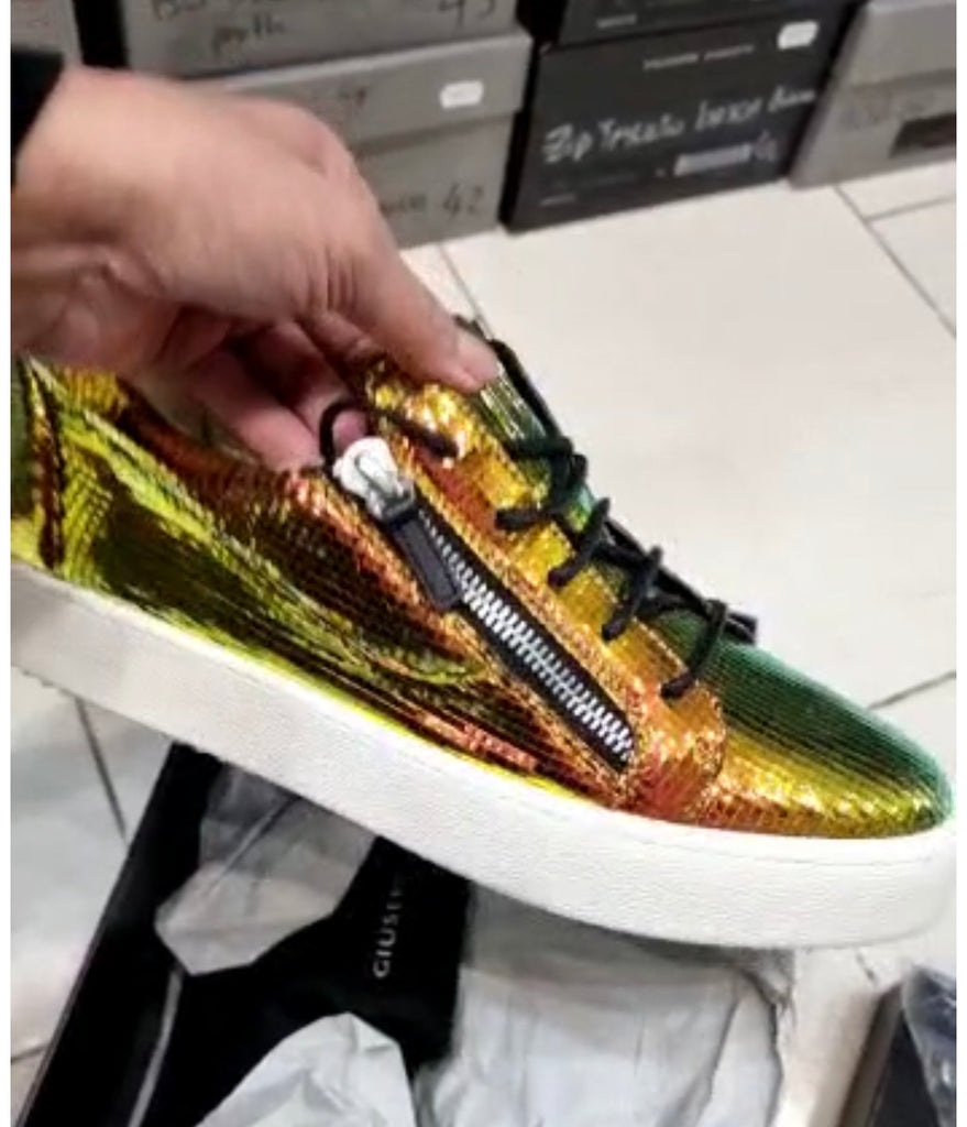 Giuseppe Zanotti Frankie Sneakers — Mosaic Mirror Iridescent (EU 46 / US 13)