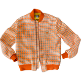 Orange Houndstooth Bouclé Varsity Jacket