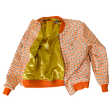 Orange Houndstooth Bouclé Varsity Jacket