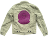 Light green jacket with a purple logo on the back against a white background