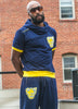 Varsity Big Face Short Sleeve Men's Sweatsuit Hoodie : Navy & Yellow