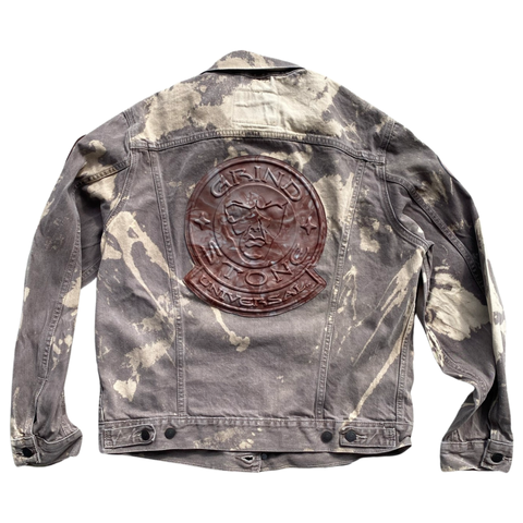 White denim crop gold lapel/ Pink patch Rubble Kings jacket #70