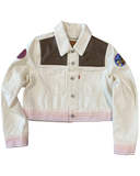 White denim crop Brown Leather chest Rubble Kings jacket #71