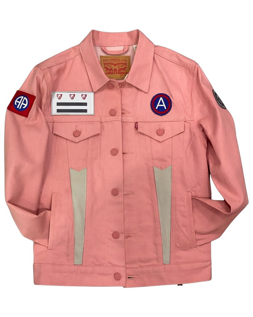 Pink w/ Cream leather Rubble Kings denim jacket #67